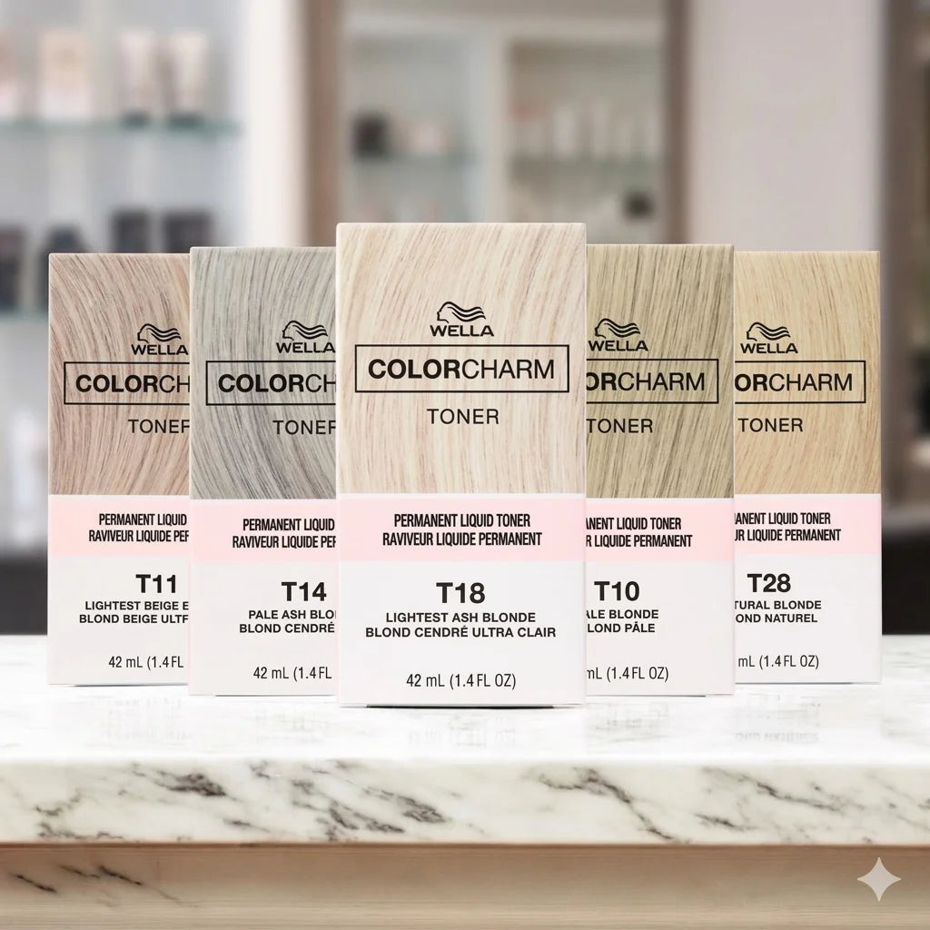 Wella Color Charm T18 Lightest Ash Blonde Toner 42ml for removing yellow brassiness and creating platinum blonde hair